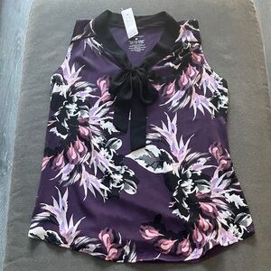 Floral Sleeveless Top - Purple and Black